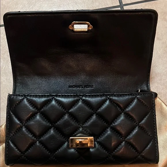 Michael Kors Black Quilted Wallet with Gold Clasp - Picture 6 of 11